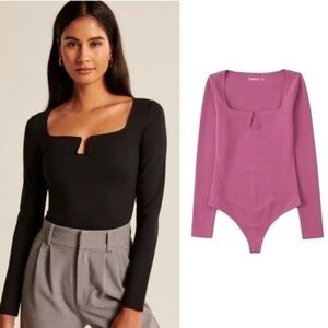 ABERCROMBIE & FITCH RASPBERRY PINK PONTE TRIANGLE NOTCH NECK BODYSUIT SMALL
